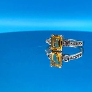 Solid Sterling Silver Vintage Emerald Cut Citrine Ring
